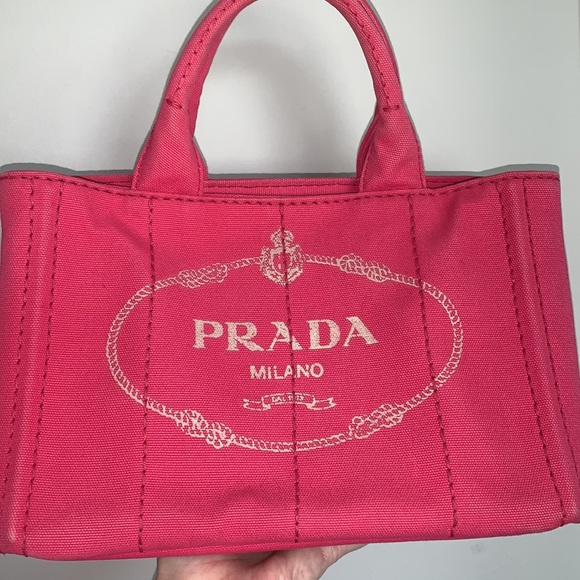 PRADA Pink Peonia Canapa Canvas Tote Bag - Picture 1 of 14